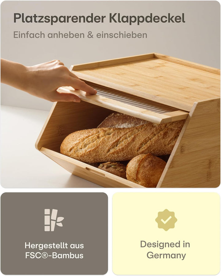 Praknu Brotkasten Holz Gross – 40x33cm Brotbox mit zusätzlicher Ablagefläche – Brot Aufbewahrungsbox