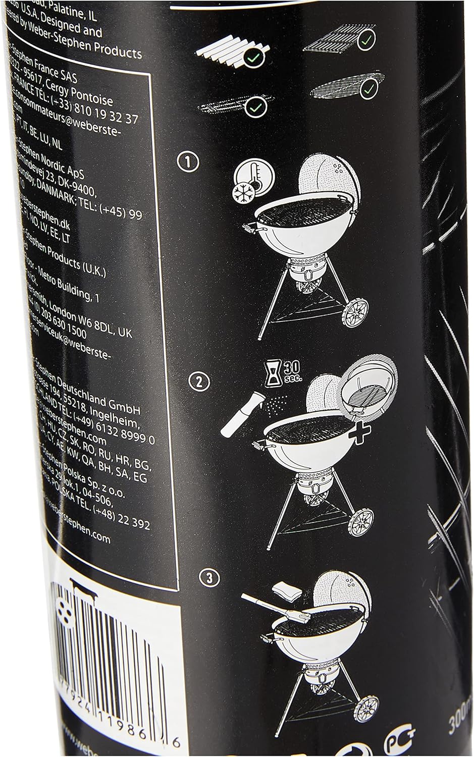 Weber 6645 Grillbesteck Kompakt 2-teilig, Zange und Wender, Edelstahl, schwarz & 17875 Grillrost-Rei