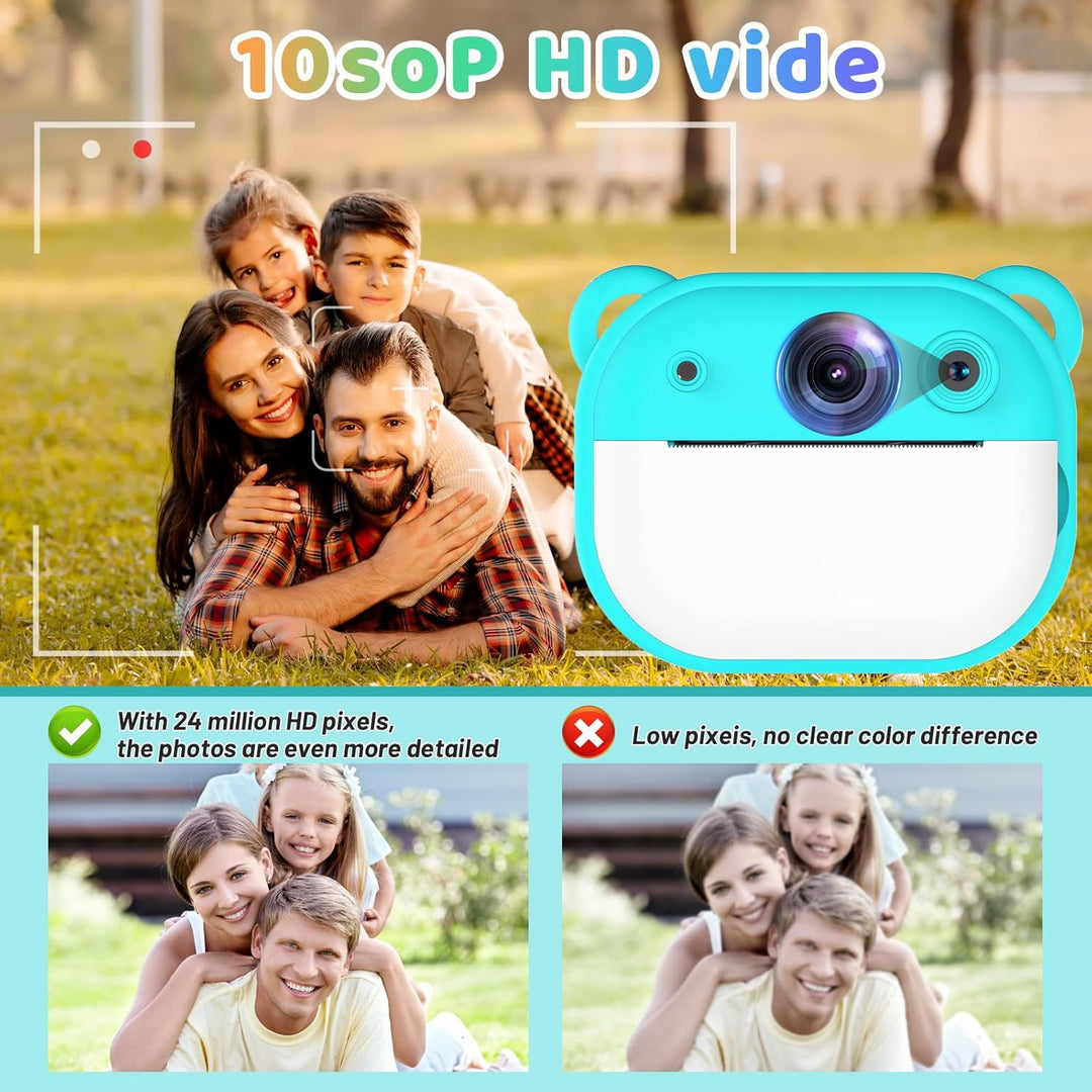 Sofortbildkamera für Kinder mit Drucker, 48MP & 1080P Digitalkamera mit 2,4 Zoll Display, Kinderkame