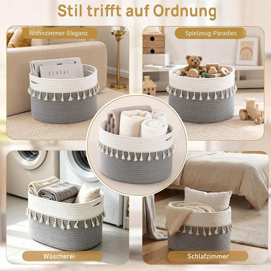 Aufbewahrungskorb Kinderzimmer Wickeltisch Organizer für Babys Kinder Spielzeug Korb, Quasten-Design