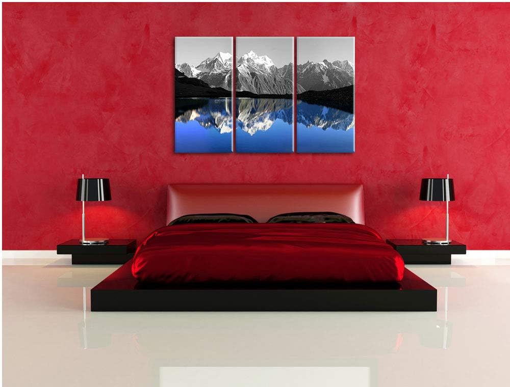 Gewaltige Berge vor Spiegelsee schwarz/weiss 3-Teiler Leinwandbild 120x80 Bild auf Leinwand, XXL rie