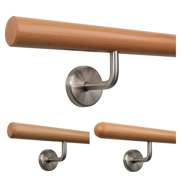 TIBU Handlauf Holz Buche Ø 35 mm Geländer Treppe 0,3m - 5m, Länge 180 cm und Enden gefast 180 mit 3