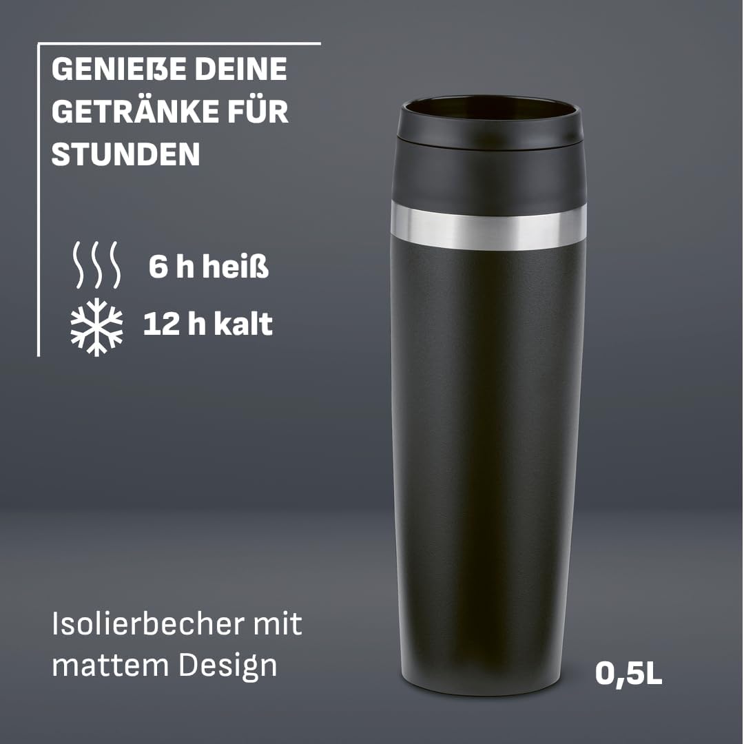 EMSA N2023550 Travel Mug Classic 0,5 Liter , neuer Komfort-Schraubverschluss , Edelstahl , 6h heiss