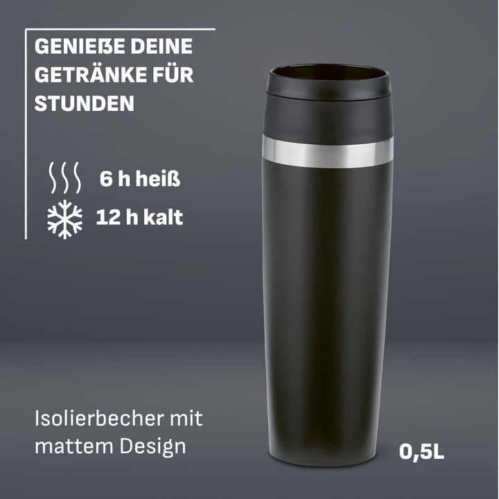 EMSA N2023550 Travel Mug Classic 0,5 Liter , neuer Komfort-Schraubverschluss , Edelstahl , 6h heiss