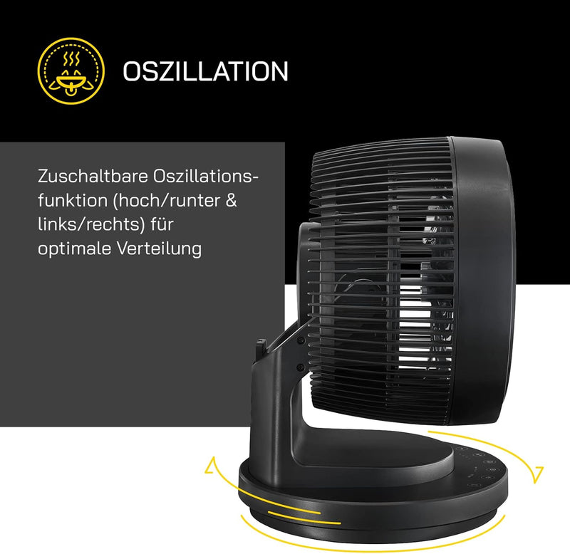 Gutfels Tischventilator VT 66566 sw | 4 Leistungsstufen | Oszillation | Timer-Funktion | LED-Key Tou