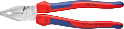 Knipex Kraft-Kombizange verchromt, mit Mehrkomponenten-Hüllen 225 mm 02 05 225 Mit Mehrkomponentenhü