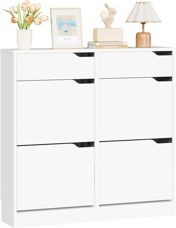 IRONCK Schuhschrank mit 4 Klappen, Schuhkipper Schmal mit 2 Schubladen, freistehendes Schuhregal, Sc