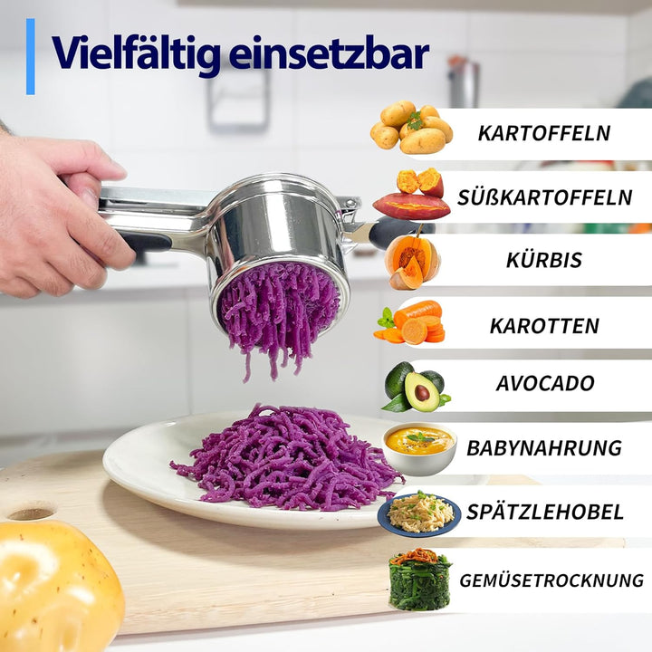 SPEENSUN Kartoffelpresse & Spätzlepresse aus Edelstahl (450 ML) mit 3 austauschbaren Sieben, rutschf