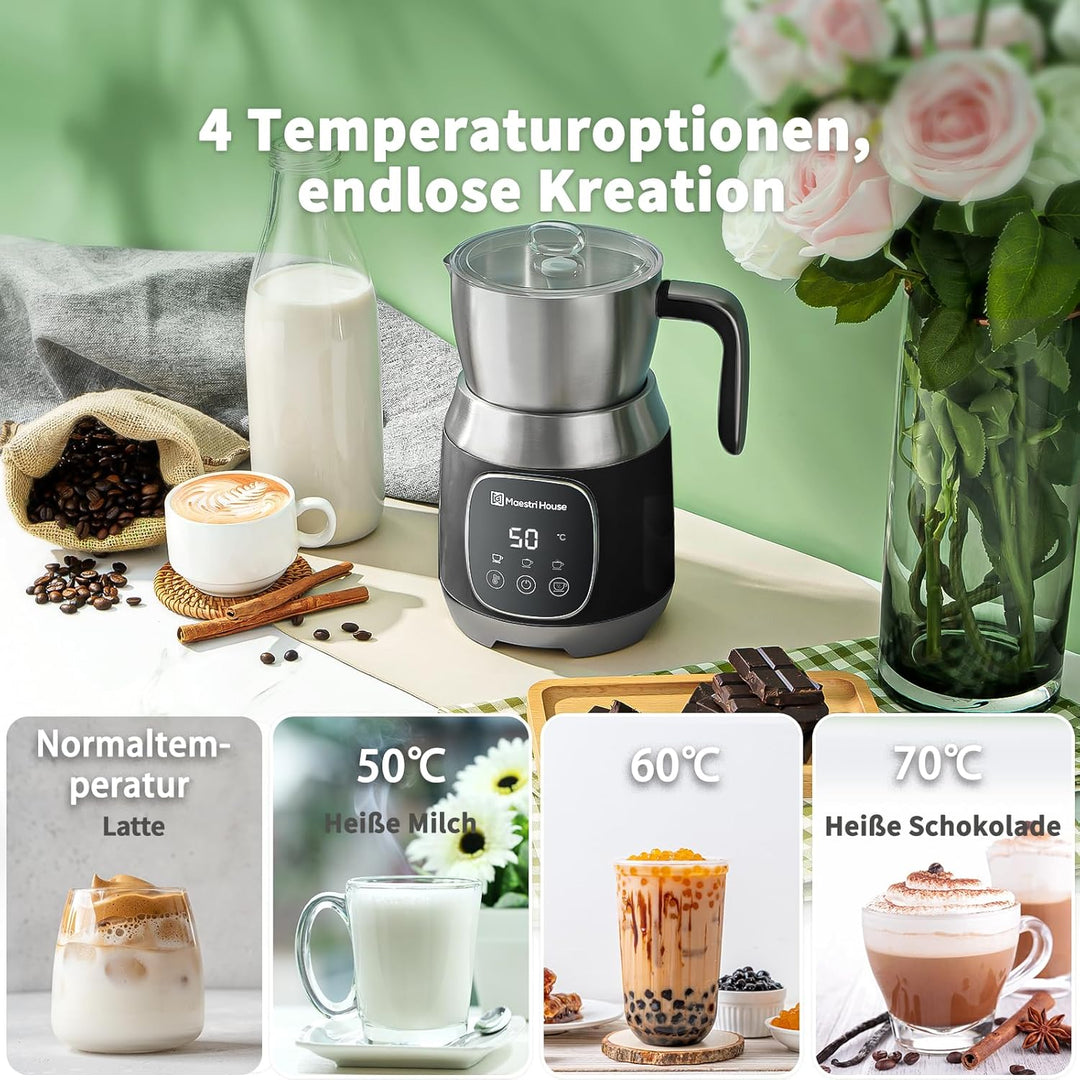 Maestri House 4-in-1 600ml Elektrischer Milchaufschäumer, Spülmaschinenfester Milchdampfer aus Edels