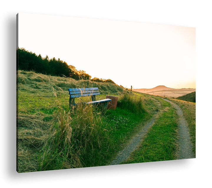 deyoli ruhige Bank am Feldweg Format: 100x70 als Leinwandbild, Motiv fertig gerahmt auf Echtholzrahm