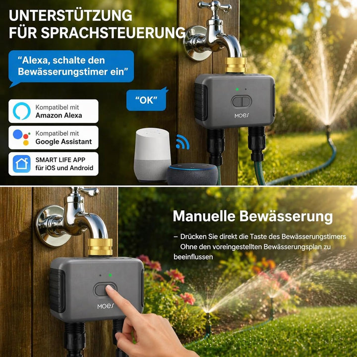 Bewässerungscomputer WLAN 2 Ausgänge für Gartenbewässerung,Messing-Einlass
