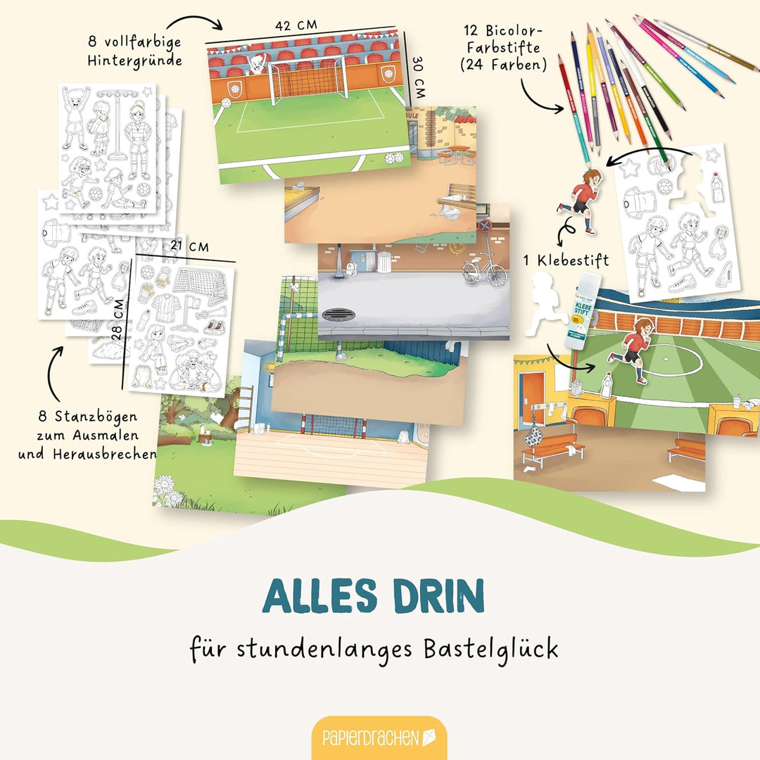 Papierdrachen Bastelbox Fussball - Komplettes Bastelset ab 3 Jahren - Inkl. Buntstifte & Kleber - Kr