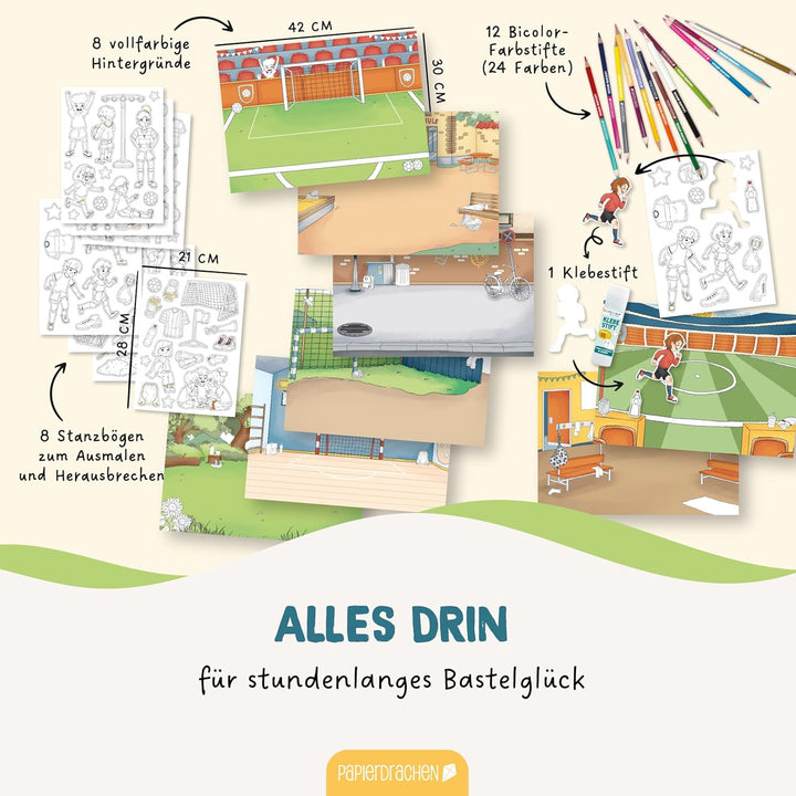 Papierdrachen Bastelbox Fussball - Komplettes Bastelset ab 3 Jahren - Inkl. Buntstifte & Kleber - Kr