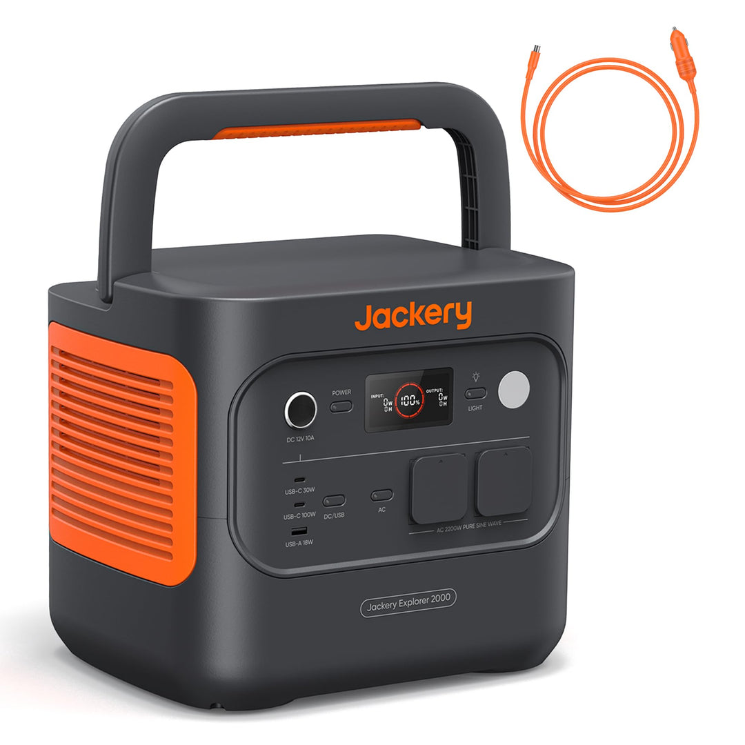 Jackery E2000 v2 tragbare Powerstation mit DC8020 Kfz-Ladekabel, LiFePO4 Akku, 2042Wh Solargenerator