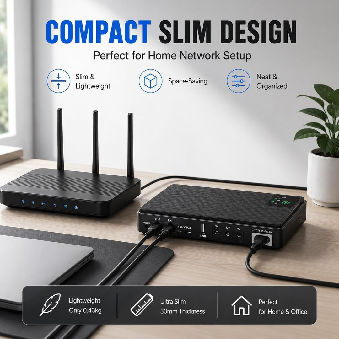 Mini-USV Batterie-Backup für Router – Integrierter 10400mAh Akku, Überspannungsschutz mit PoE – Ausg