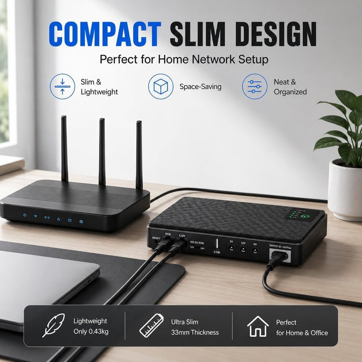 Mini-USV Batterie-Backup für Router – Integrierter 10400mAh Akku, Überspannungsschutz mit PoE – Ausg