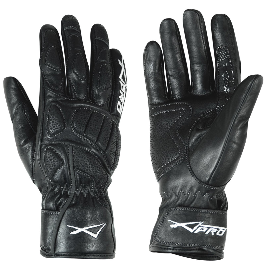 A-Pro Damen Lederhandschuhe Schutzpolster Regulierbare Manschetten Rennhandschuhe XS Schwarz, XS Sch