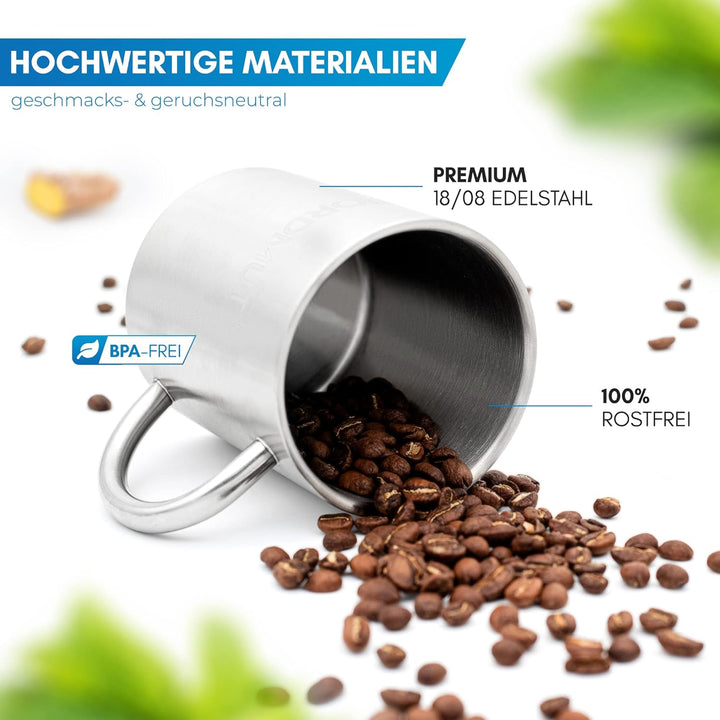 NORDMUT® Edelstahl Thermobecher [2er Set] Camping Tasse | nachhaltige Edelstahl Tasse | Kaffeetasse