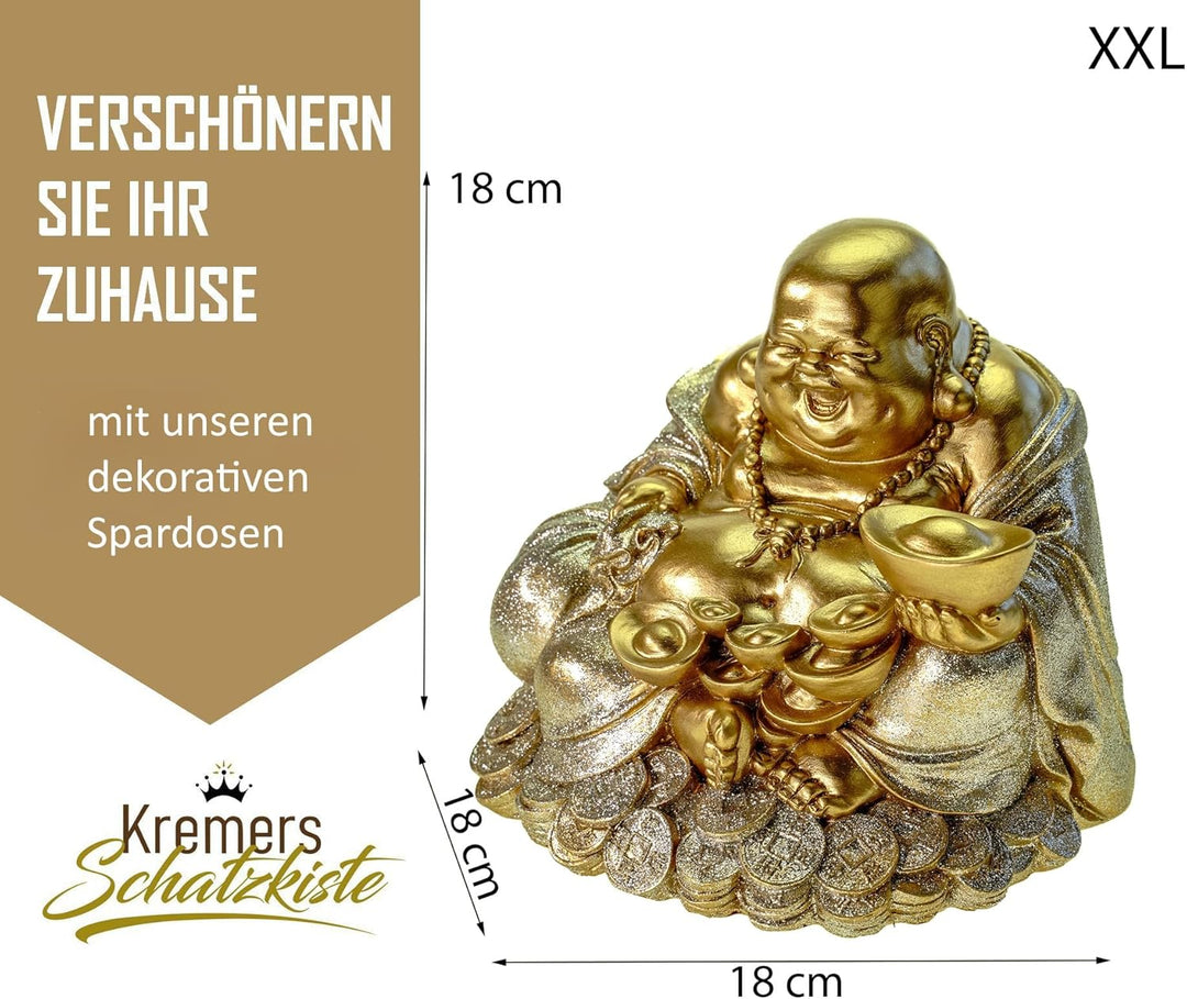 Kremers Schatzkiste grosse Spardose Glücksbuddha 18 cm Deko Sparschwein Figur Happy Buddha