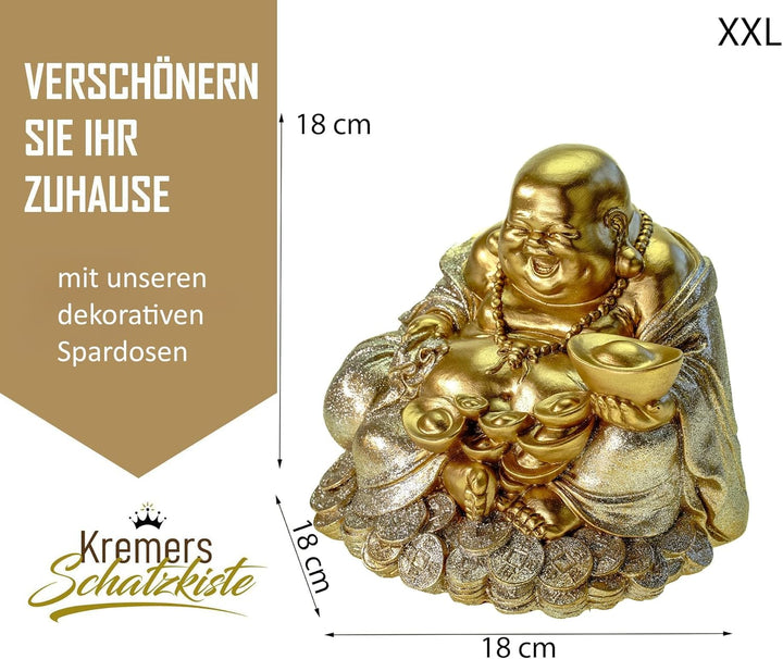 Kremers Schatzkiste grosse Spardose Glücksbuddha 18 cm Deko Sparschwein Figur Happy Buddha