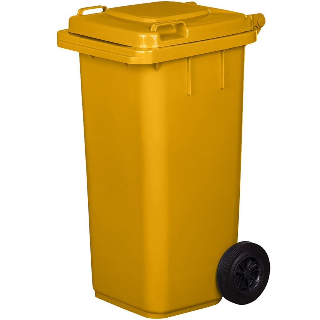 Jestic Mülltonne 120 Liter gelb mit Gummirädern, für Mülltrennung, Recycling innen aussen, EN840, ge