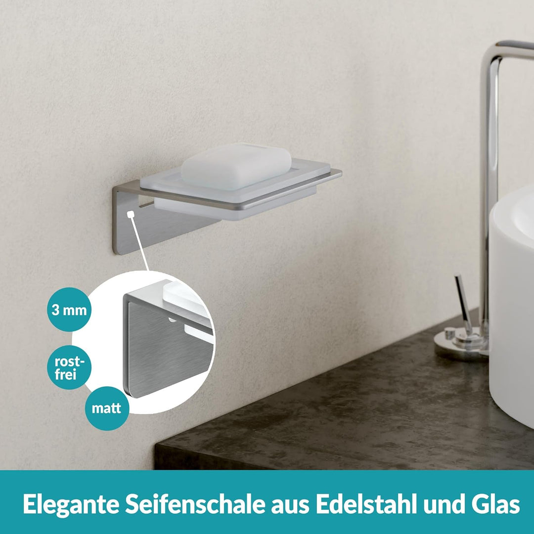 WEISSENSTEIN Seifenschale Wandmontage Ohne Bohren aus Glas - Seifenablage mit Selbstklebender Halter