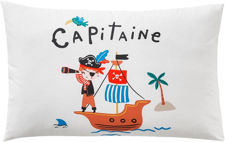 Vertbaudet Kinder Bettwäsche-Set „Piraten Kapitän“ wollweiss/blau Bedruckt 140X150 - Kissen 63X63 14