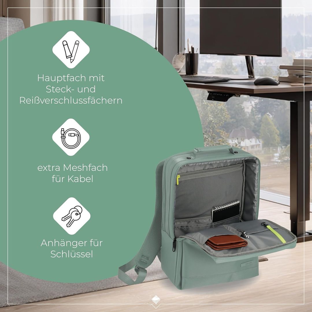 Travelite Handgepäck Rucksack, Laptop Rucksack 15,6 Zoll, WORKFLOW Reiserucksack aus recyceltem Mate