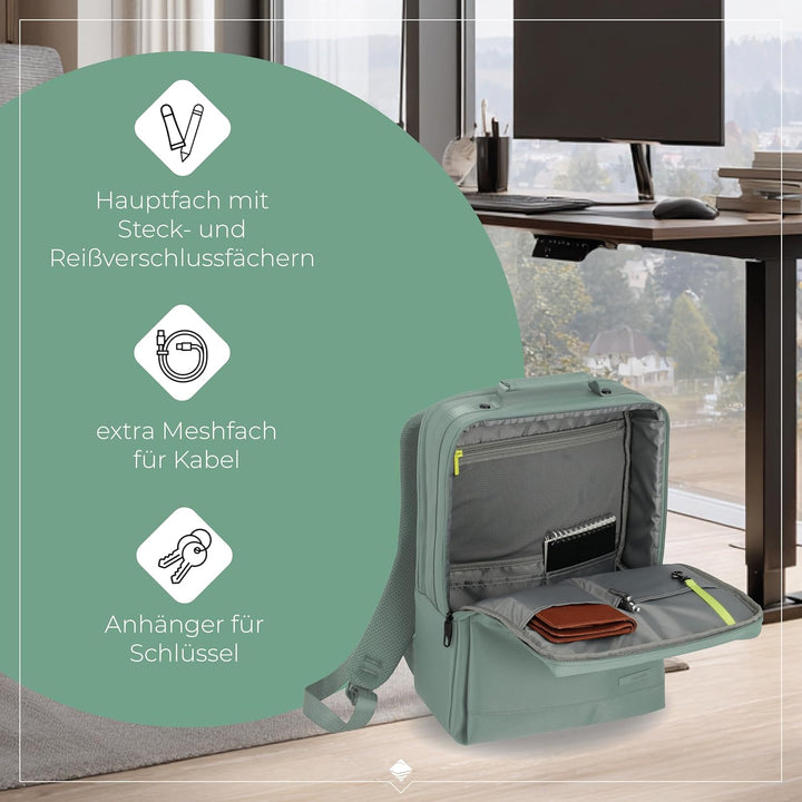 Travelite Handgepäck Rucksack, Laptop Rucksack 15,6 Zoll, WORKFLOW Reiserucksack aus recyceltem Mate