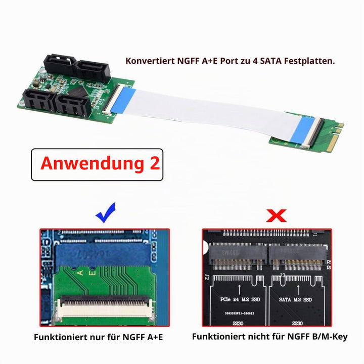 chenyang Mini PCI-E ＆ NGFF A+E Key auf 4 SATA 3.0 Port Multiplier Adapter 6Gbps Festplatte Erweiteru