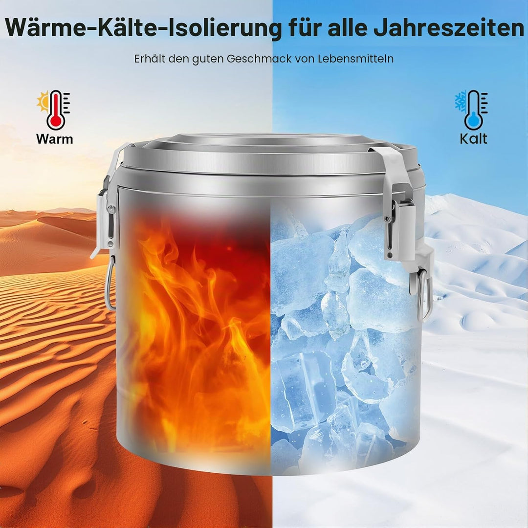 Transport Thermobehälter für Essen, 10/20/30L Gastro Warmhaltebehälter Isolierter Edelstahl Thermobo