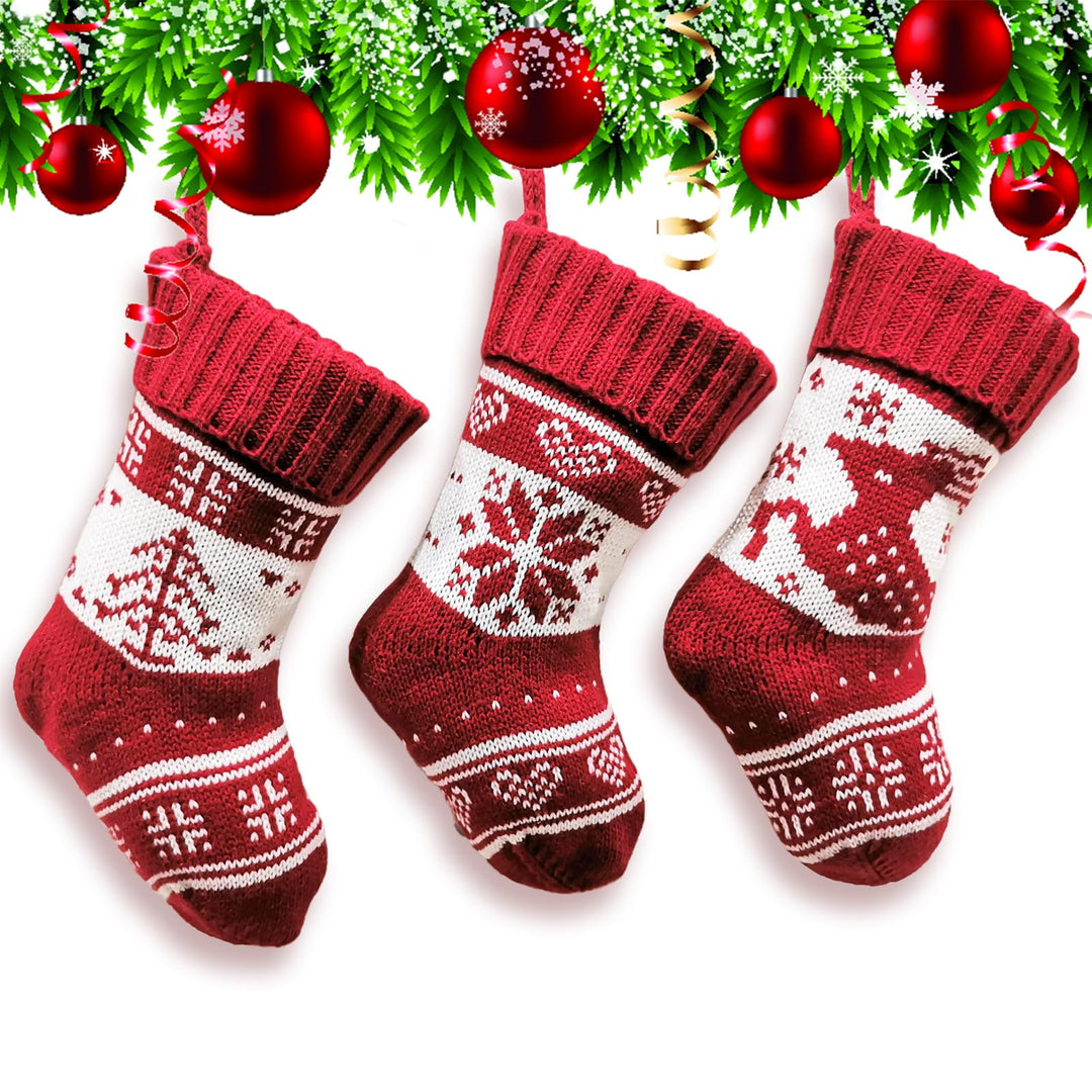 3er Set Nikolausstrumpf Kinder Klein, Gestrickte Weihnachtsstrümpfe zum Befüllen, Weihnachtsstiefel