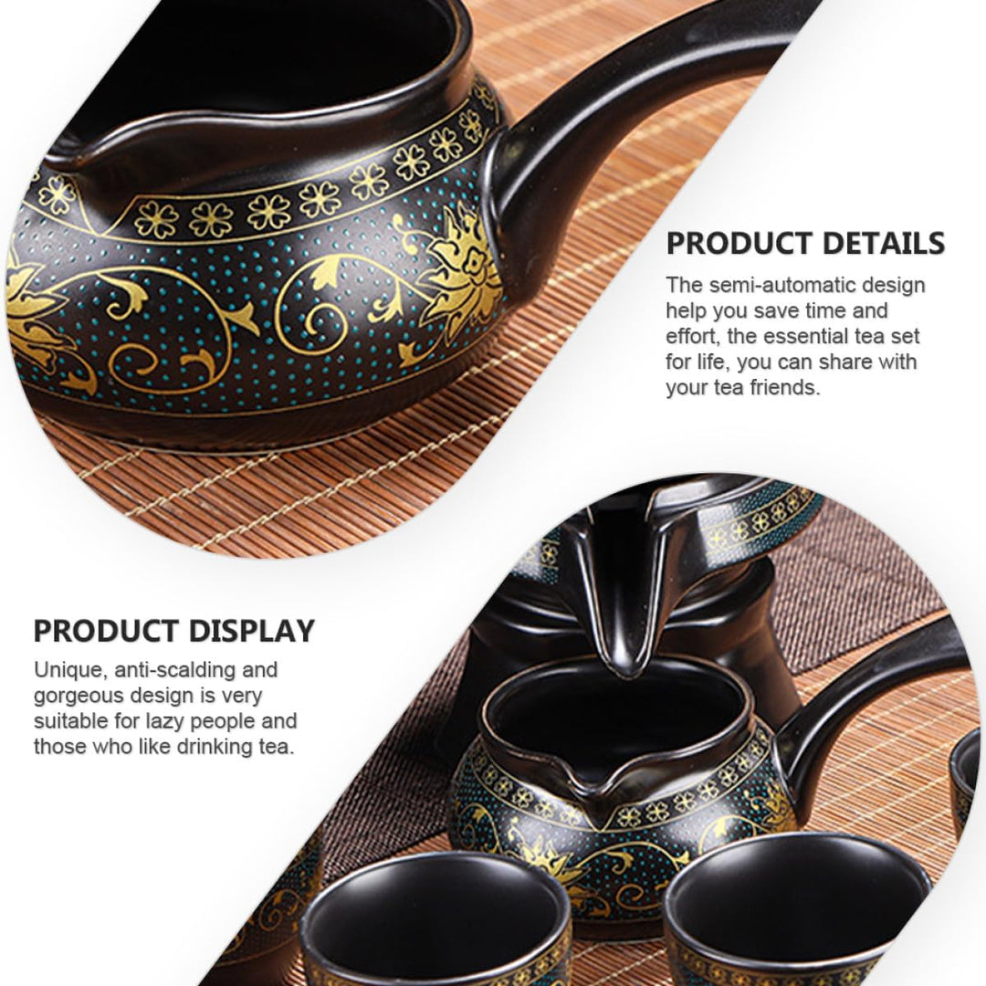 Ciieeo Chinesisches Keramik Teekannen Satz Vintage Kung Fu Teeservice mit 360° Drehbarer Teekanne un