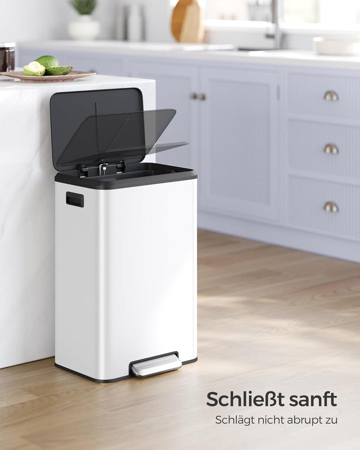 ‎SONGMICS Mülleimer Küche, 40 Liter Abfalleimer mit Deckel, Tretmülleimer, Softclose, Offenhaltefunk