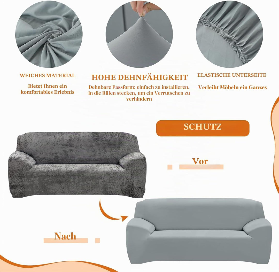FIGOOO Sofabezug 2 Sitzer Stretch Sofabezüge mit Armlehnen Spandex Couchbezug Modern Anti-Rutsch Was