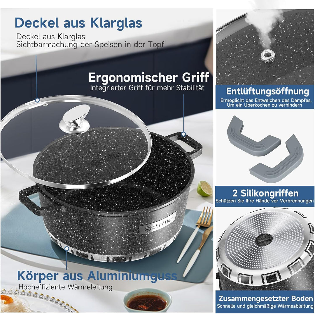 Scheffler Topf Induktions Kochtopf mit Deckel, Antihaftbeschichtung, 32cm/11L, für alle Herdarten, A