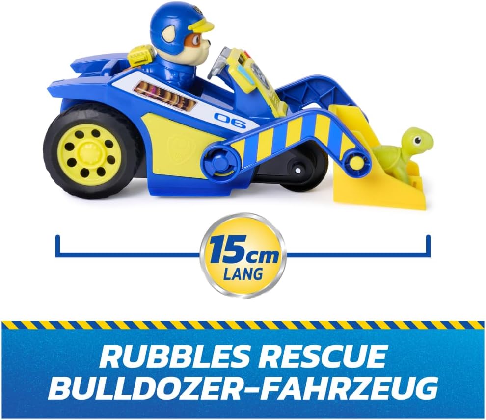 PAW PATROL - Search & Rescue: Rubbles Rettungs-Bulldozer, Fahrzeug mit Rückziehmotor, ca. 15 cm, ink