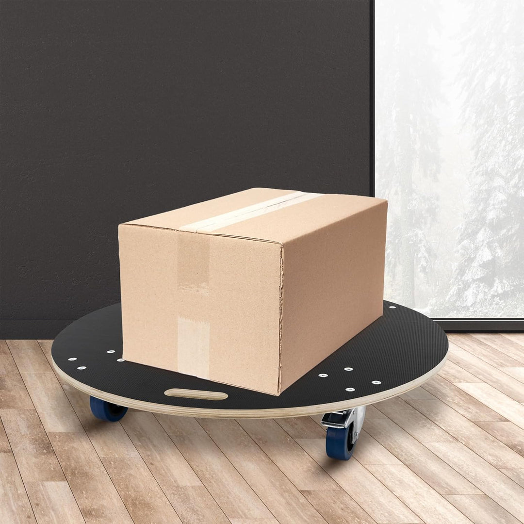 ECD Germany Transportroller rund Ø87x14,5 cm mit Siebdruckplatte und 2 gebremsten Rollen, 800kg Trag