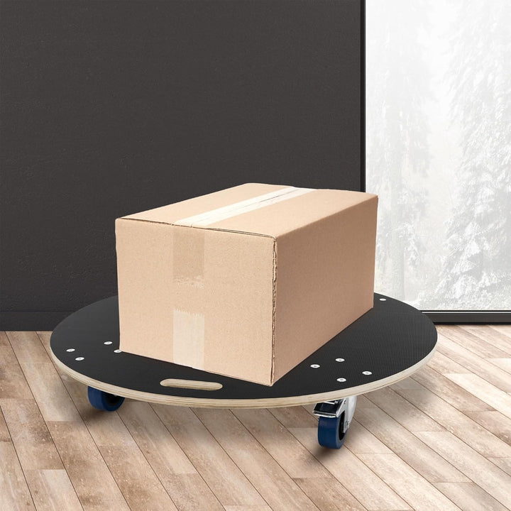 ECD Germany Transportroller rund Ø87x14,5 cm mit Siebdruckplatte und 2 gebremsten Rollen, 800kg Trag
