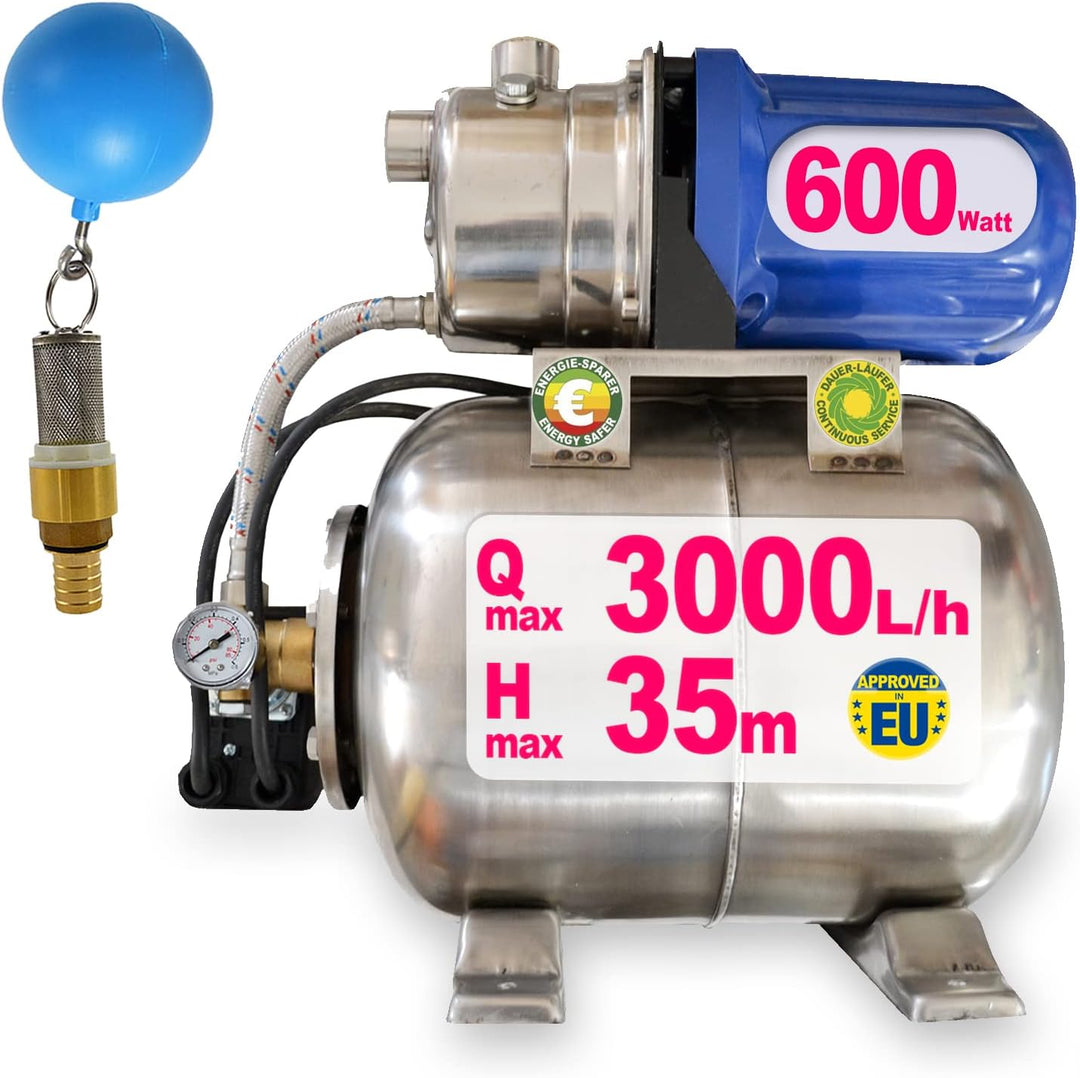 ZISTERNENPUMPE REGENWASSERPUMPE ZISTERNE-DRUCKPUMPE f. REGENWASSER "JETPUMPE SS-600-3" MIT EDELSTAHL