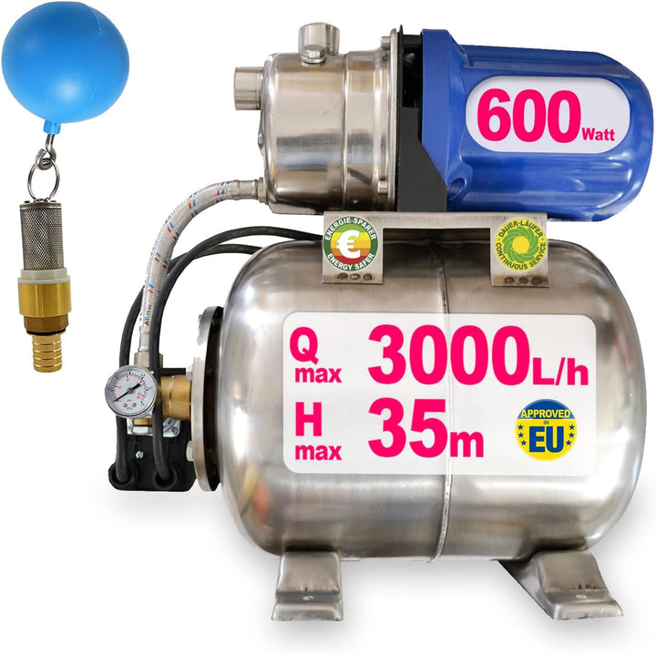 ZISTERNENPUMPE REGENWASSERPUMPE ZISTERNE-DRUCKPUMPE f. REGENWASSER "JETPUMPE SS-600-3" MIT EDELSTAHL