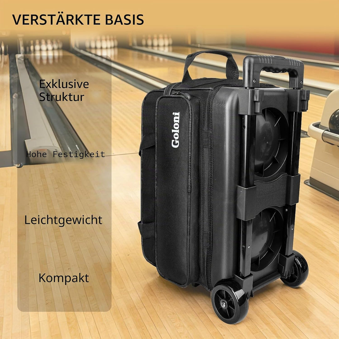 Goloni Bowling Roller Taschen,Bowling Ball Tasche,zwei Ball Bowling Tasche mit Rädern Schwarz, Schwa