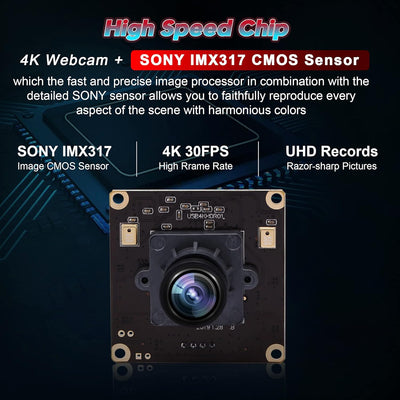 ELP 4K Ultra HD Webcam Unterstützung 3840x2160@30fps mit No-Distortion Objektiv, IMX317 Sensor PC We