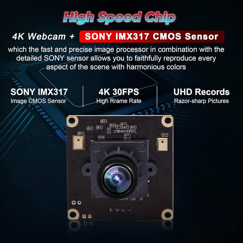 ELP 4K Ultra HD Webcam Unterstützung 3840x2160@30fps mit No-Distortion Objektiv, IMX317 Sensor PC We