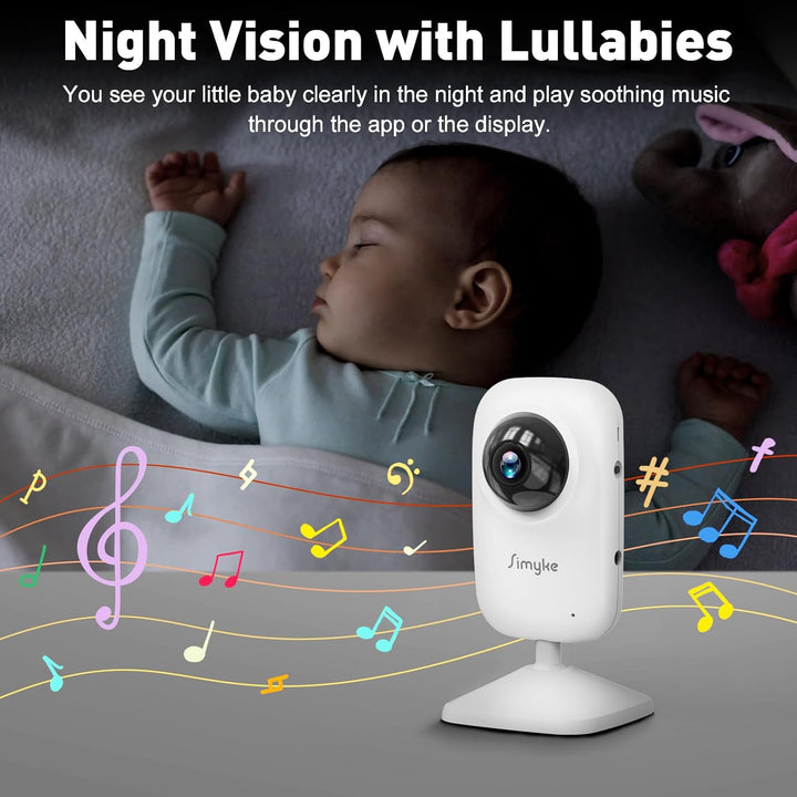 Simyke Smart Baby Monitor mit 2 Kameras und Audio 2.8'' Bildschirm WLAN ON/Off Switch Vision 2-Wege-