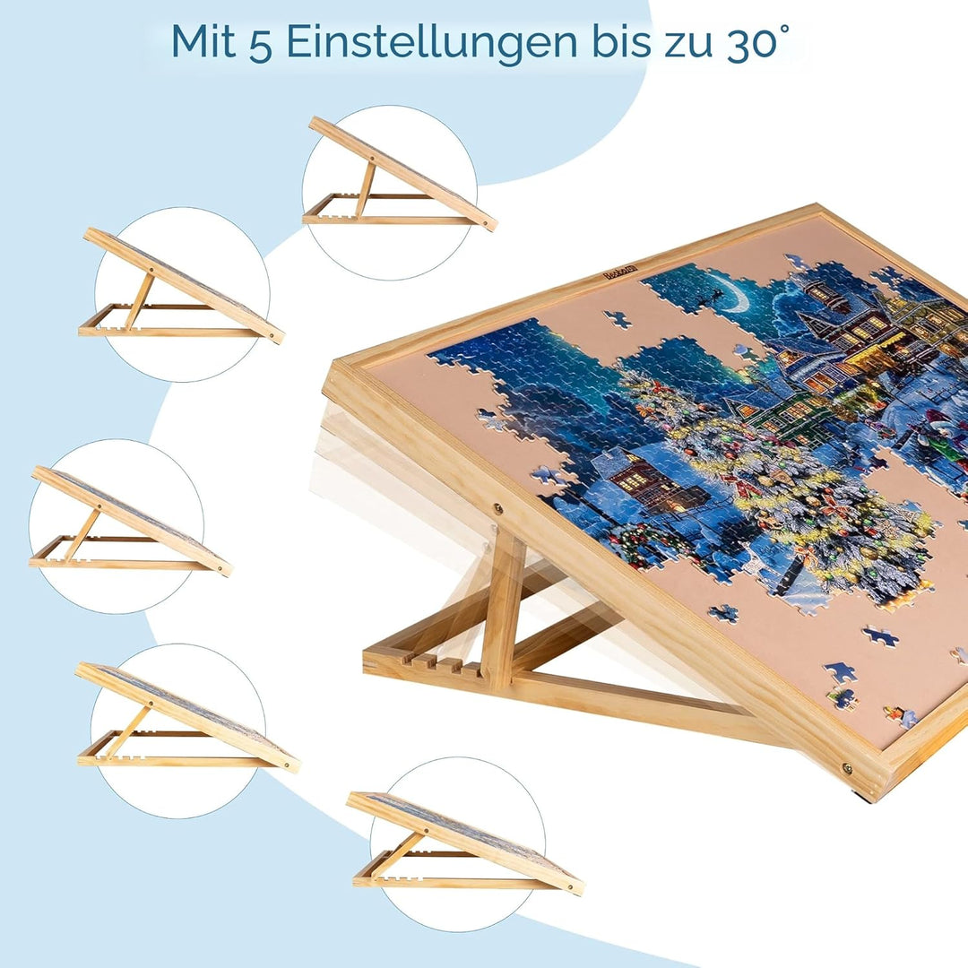 Becko US Jigsaw Puzzle Board with Clear Cover Adjustable Wooden Puzzle Easel Portable Jigsaw Puzzles