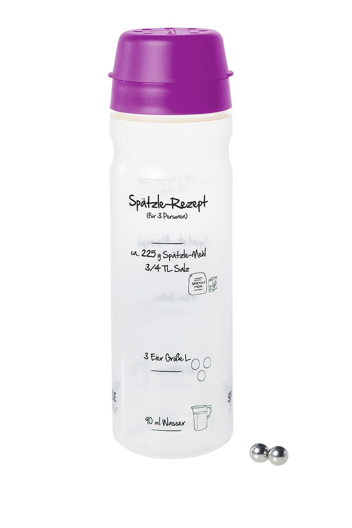 Spätzle-Shaker (LILA) für 4 Portionen selbstgemachte Spätzle (875ml) Spätzlepresse und Mixer in eine