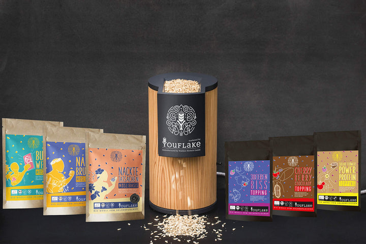 YouFlake MüsliMachine (Lärchen-Holz + Müsli-Probierpaket 6 Stk.), Lärchen-Holz + Müsli-Pro