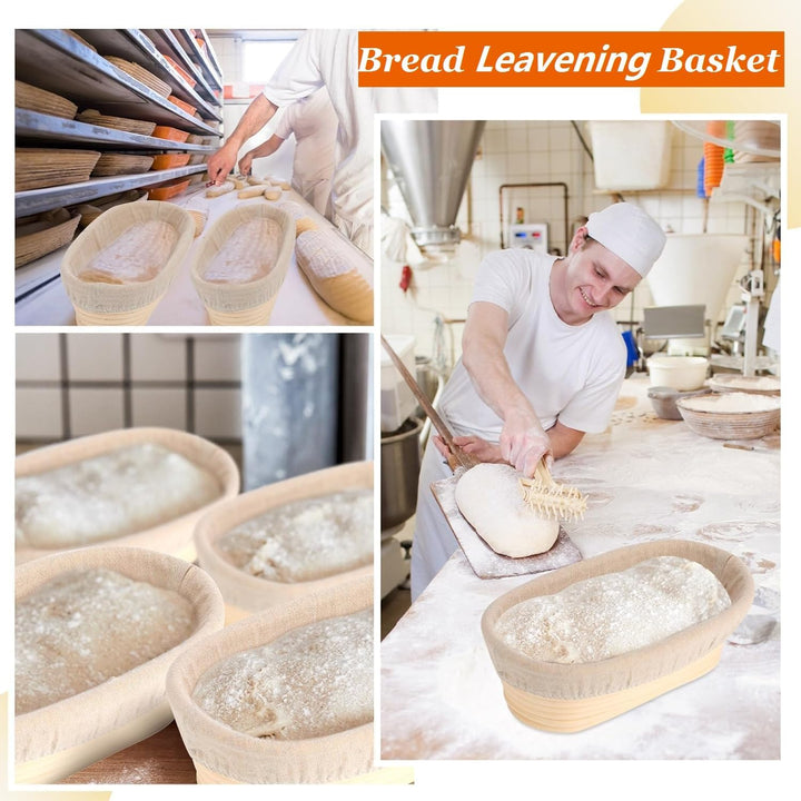 Ovaler langer Banneton-Brotgärkörbe, Rattankorb mit Leineneinsatz, Sauerteigbrot, Backzubehör für pr