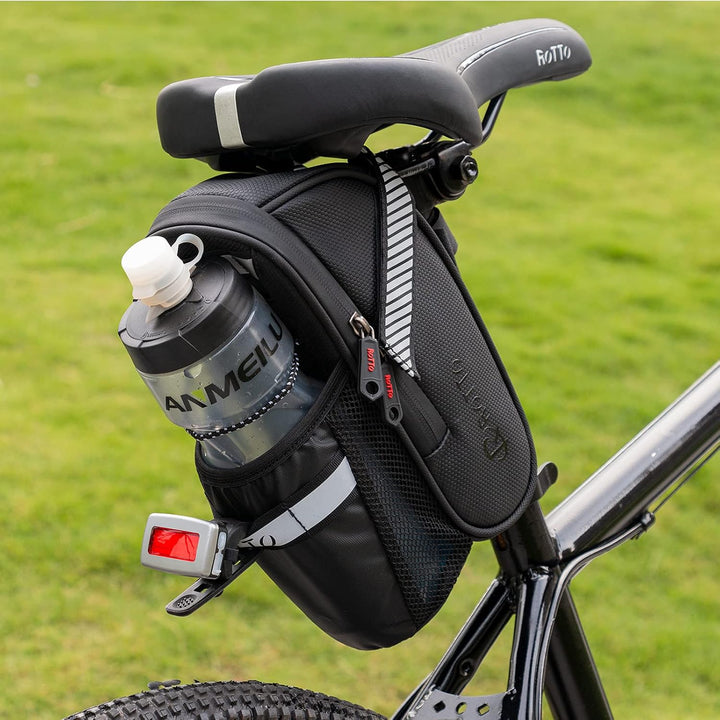 ROTTO Satteltasche mit Flaschenhalter Fahrrad Satteltasche Wasserdicht für Rennrad MTB Schwarz